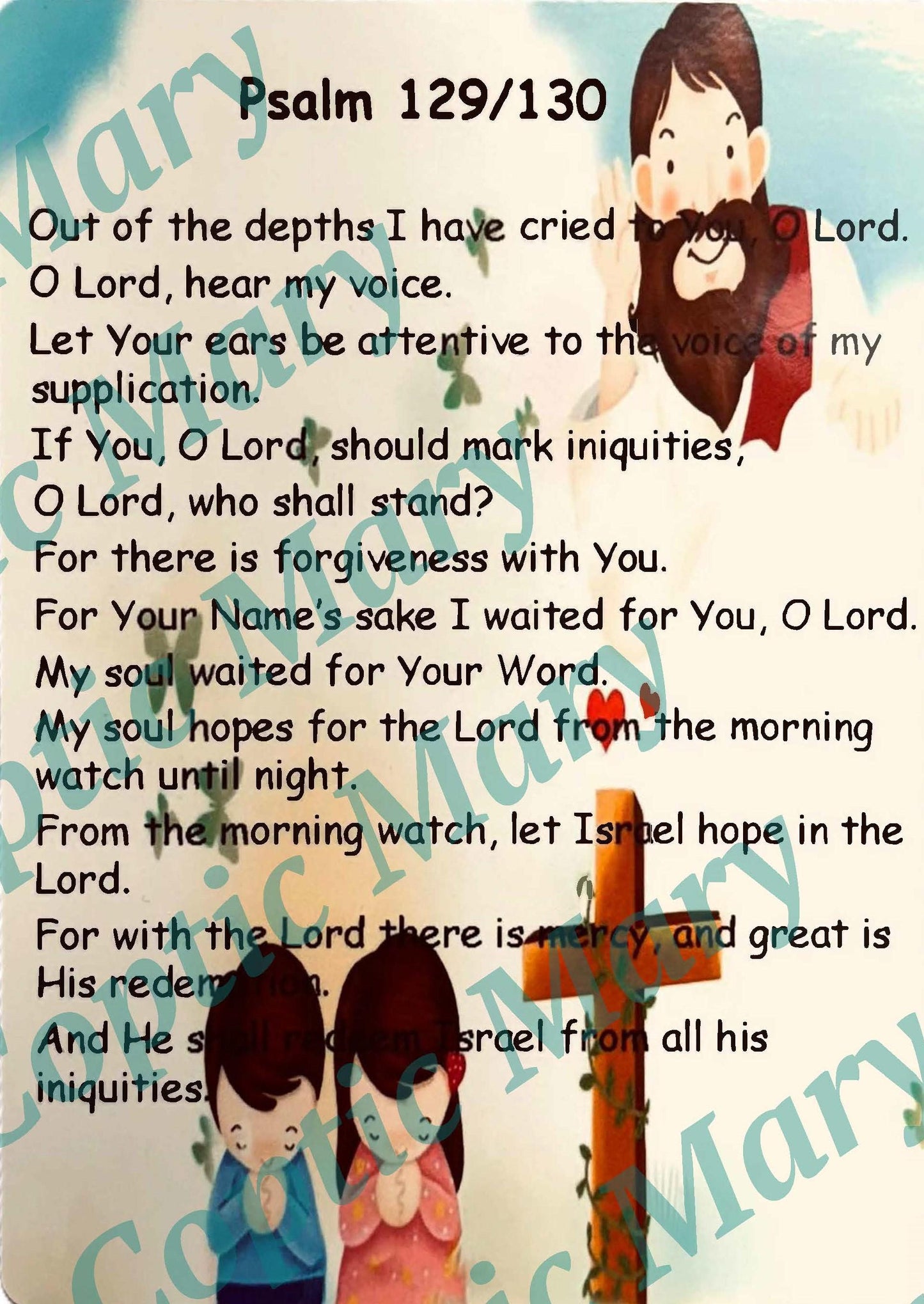 Psalm 130 ( NKJV )Laminated card for kids