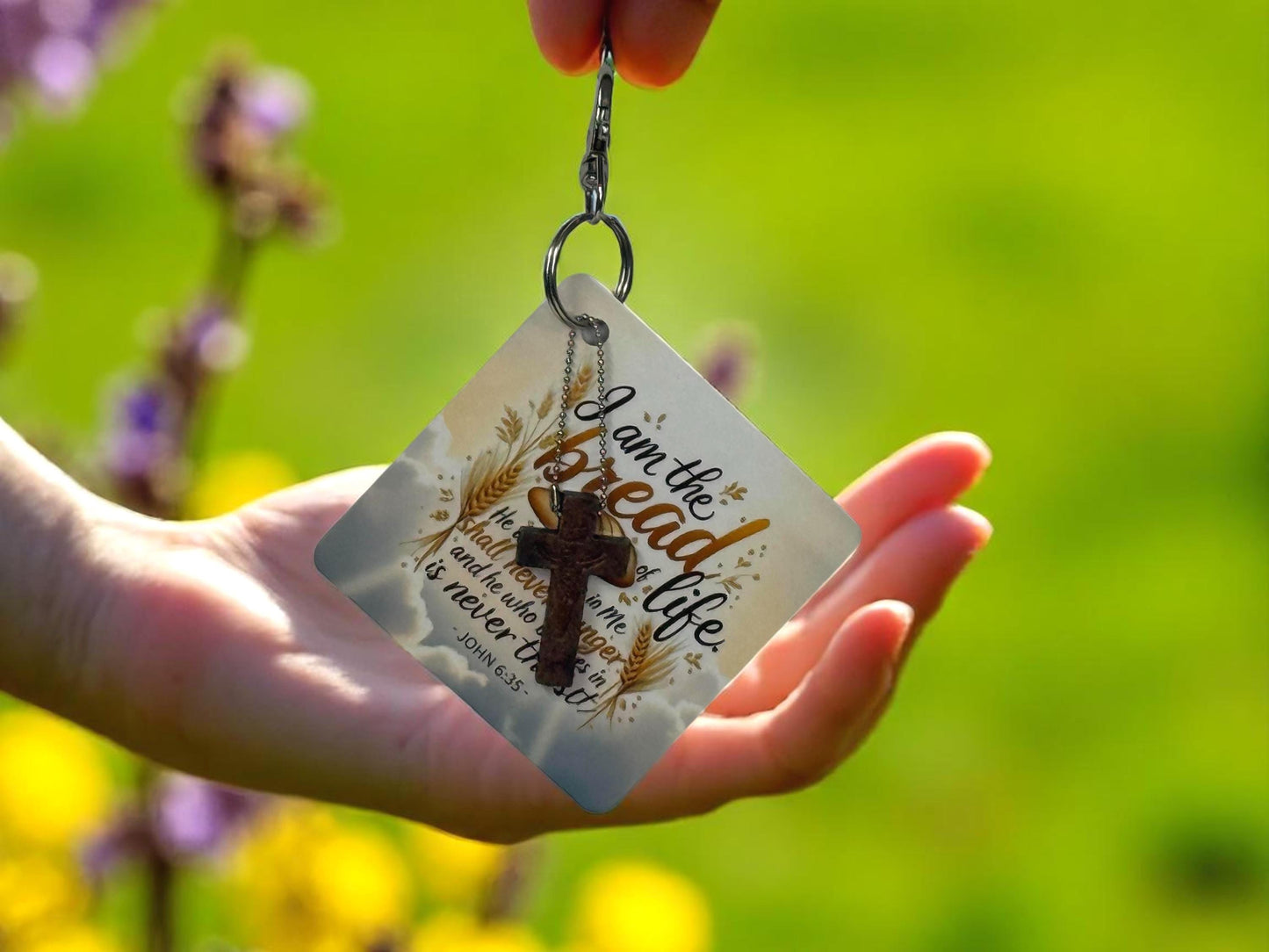 Bread of Life Double-Sided Christian Keychain | Personalized Coptic Bread Design | John 6:35 Scripture Gift