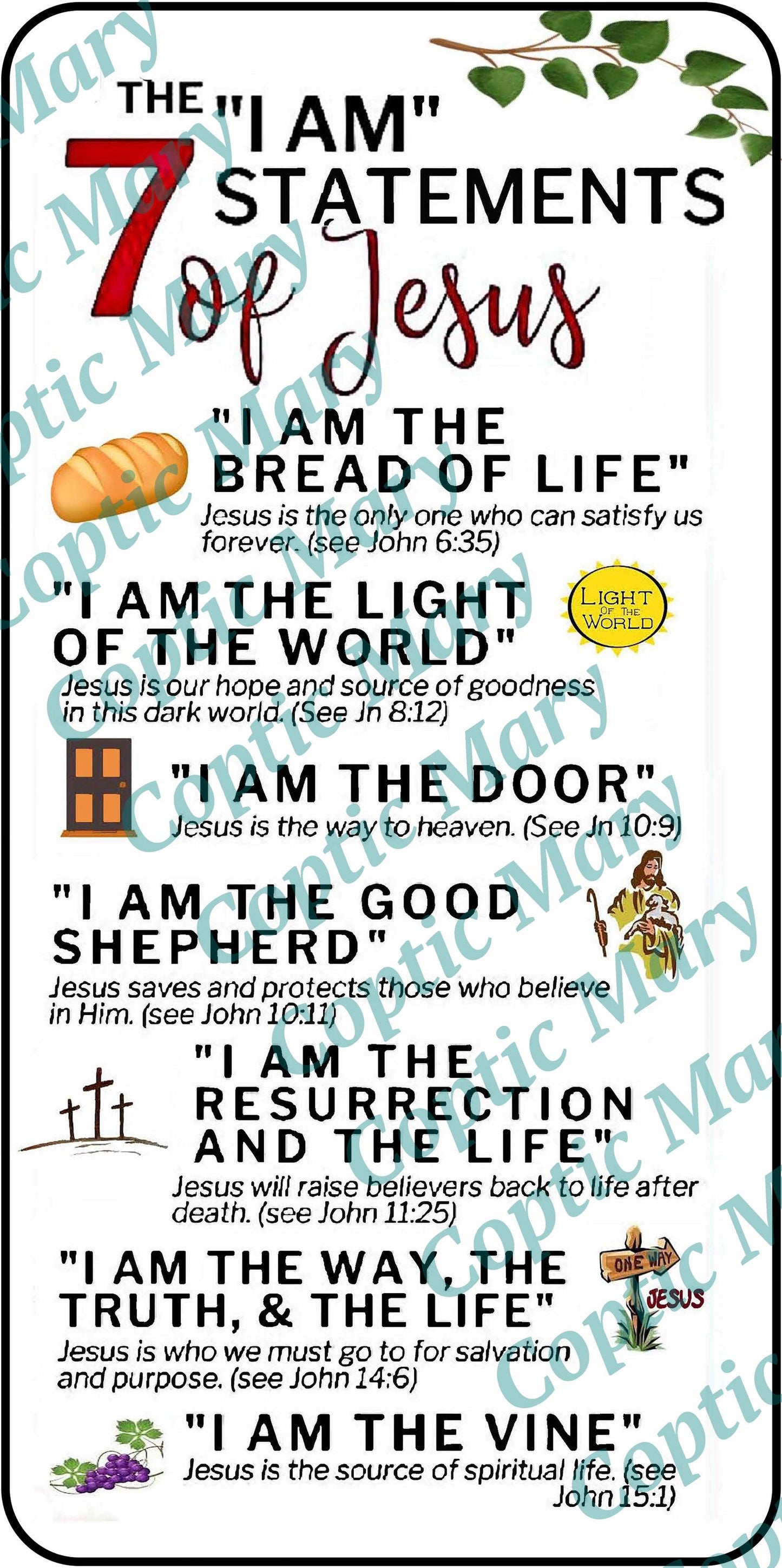 The 7 " I AM" Statments of Jesus Laminated Card