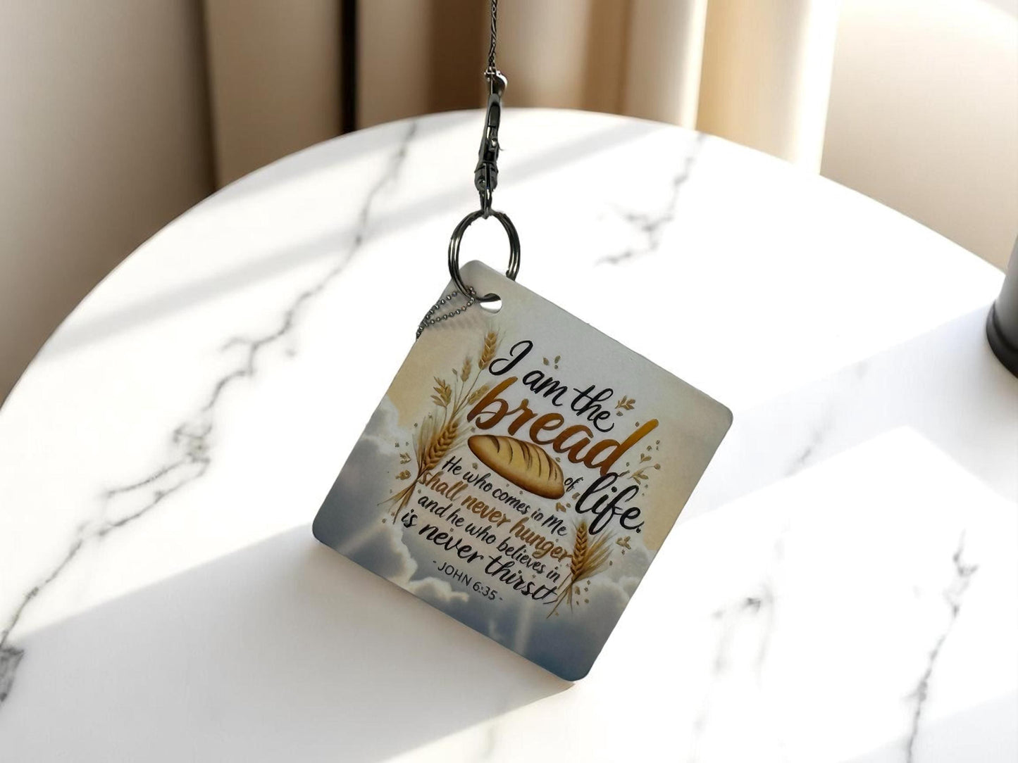 Bread of Life Double-Sided Christian Keychain | Personalized Coptic Bread Design | John 6:35 Scripture Gift