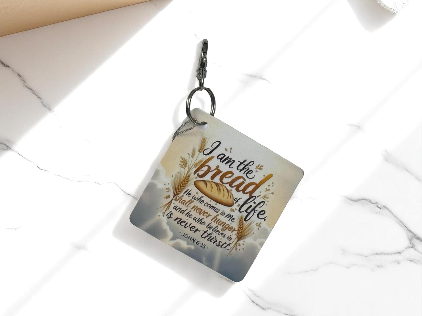 Bread of Life Double-Sided Christian Keychain | Personalized Coptic Bread Design | John 6:35 Scripture Gift