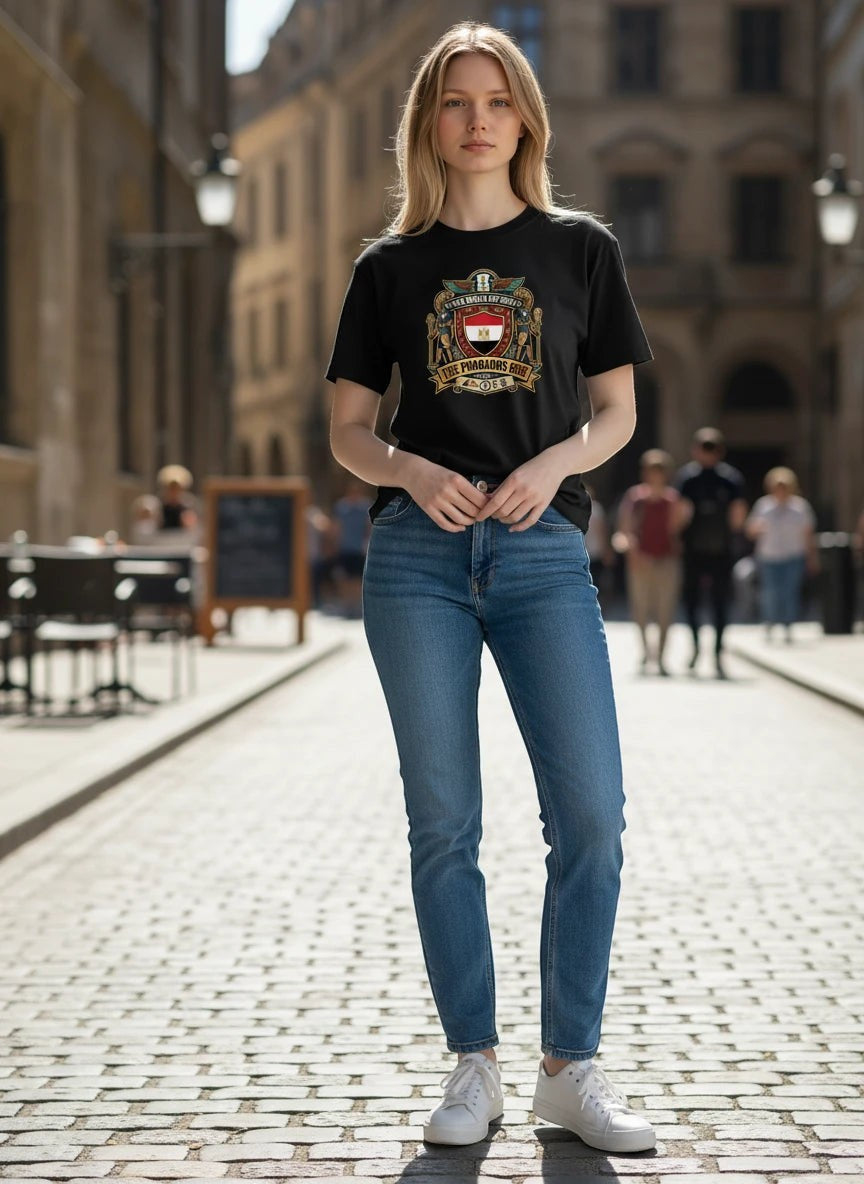 Coptic Mary Shop black cotton t-shirt with Egypt national football team crest graphic