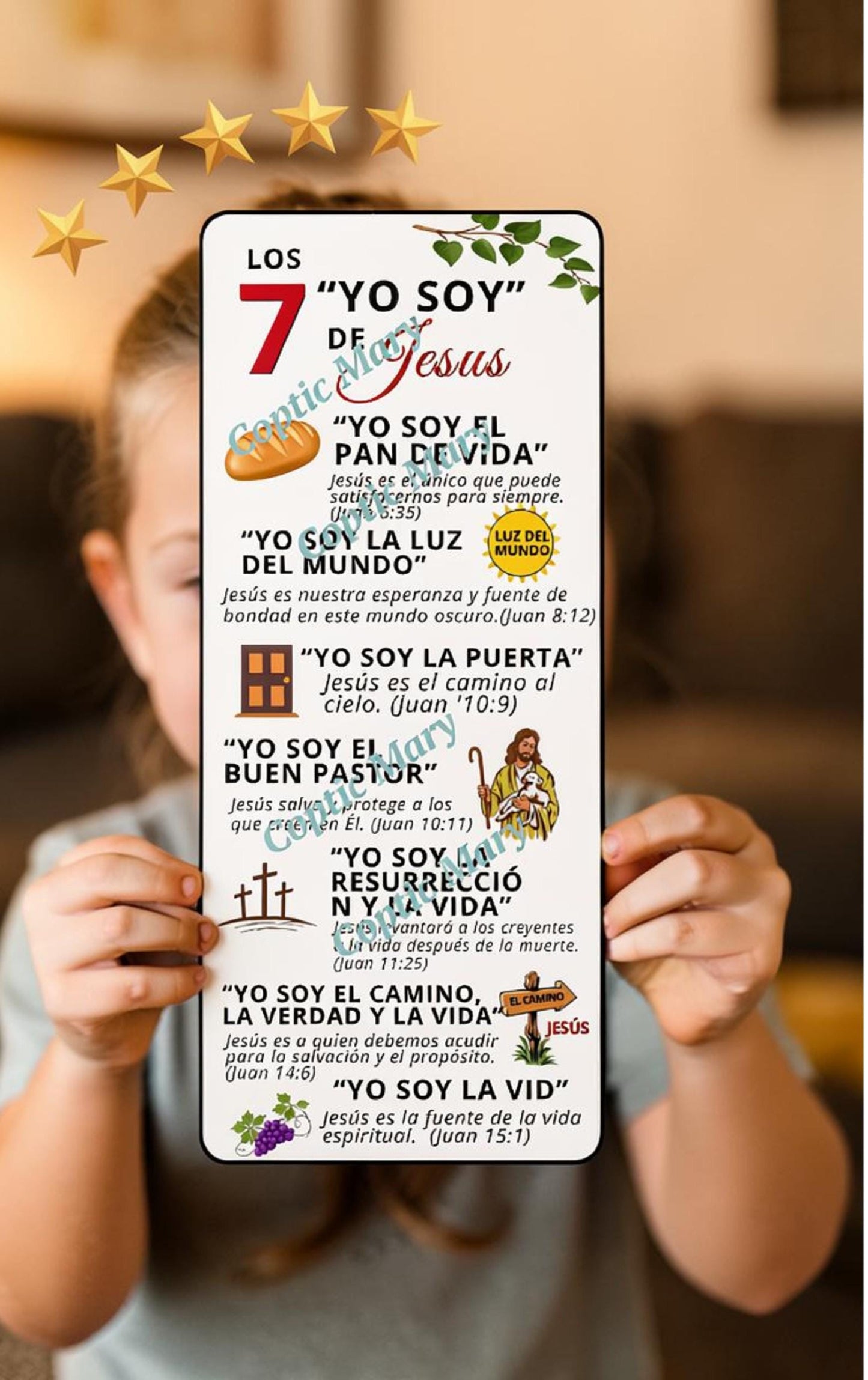 The 7 " I AM" Statments of Jesus Laminated Card English/ Spanish option